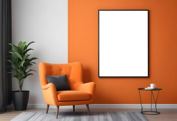 Mockup poster frame on the wall of the living room. Luxurious apartment background with contemporary design. Modern interior design. 3D render