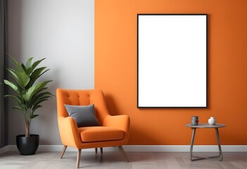 Mockup poster frame on the wall of the living room. Luxurious apartment background with contemporary design. Modern interior design. 3D render