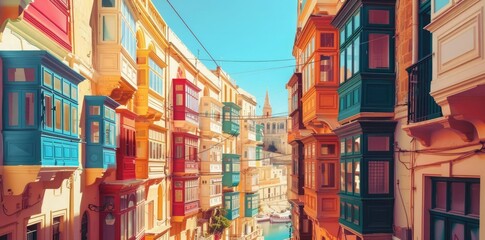 Fototapeta premium Colorful Balconies of Valletta, Malta - A Photo