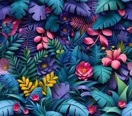 Colorful Paper Flower and Leaf Pattern