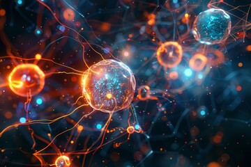 Conceptual image of interconnected biotech cells, illustrating the interconnectedness and integration of biological functions