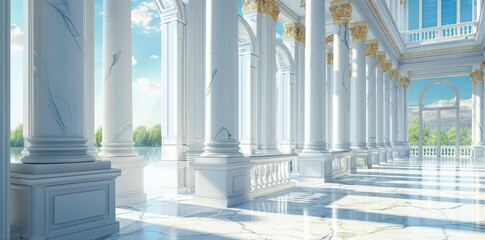 Fototapeta premium White Marble Columns Hallway 3D Illustration