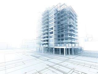 Fototapeta premium Minimalist Blueprint of Structural Tower Building Components