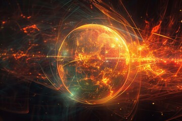 Abstract artwork of a radiant globe with glowing lines, signifying the interconnected nature of the modern world