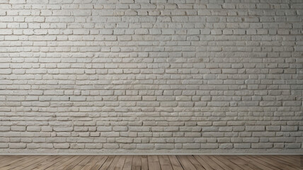 Whitewashed old brick wall texture background, Empty white brick wall background with floor