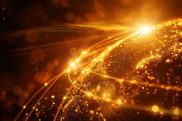 Digital concept of a radiant globe with glowing lines, signifying global communication and cooperation