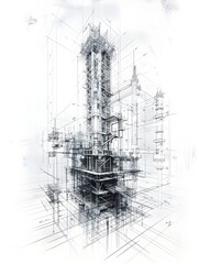 Fototapeta premium Minimalist Architectural Infographic Blueprint of Manufacturer Tower Components
