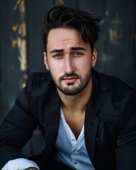 Obraz premium A man in black suit and white shirt.