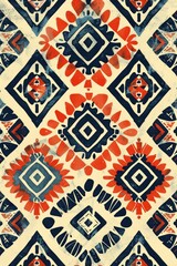 Blue and Red Pattern on White Background