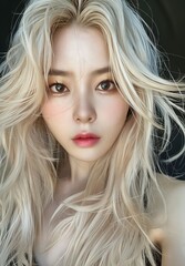 Fototapeta premium A woman with long blonde hair and blue eyes.