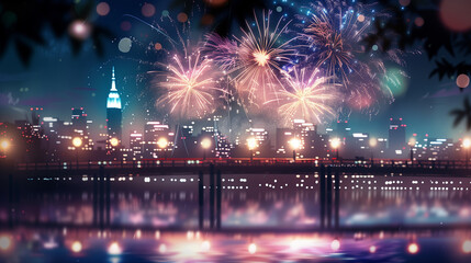 A vibrant display of colorful fireworks lighting up the night sky for 4th of July celebration