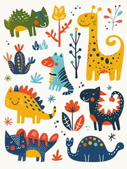 seamless pattern with fantasy cartoon animals