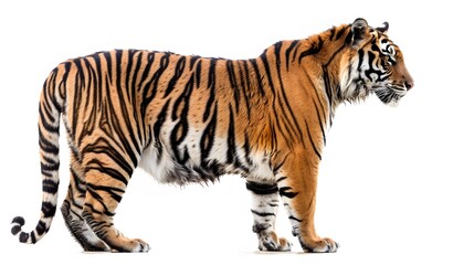 Obraz premium Side view, profile of a tiger standing, isolated on white. 