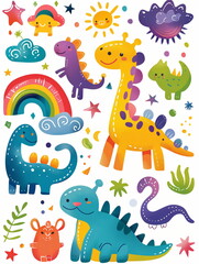 seamless pattern with fantasy cartoon animals