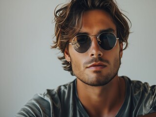 Fototapeta premium A man with long hair and sunglasses.