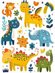 Fototapeta premium seamless pattern with fantasy cartoon animals