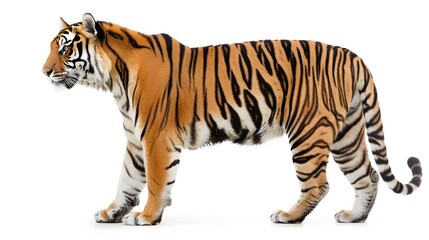 Obraz premium Side view, profile of a tiger standing, isolated on white. 
