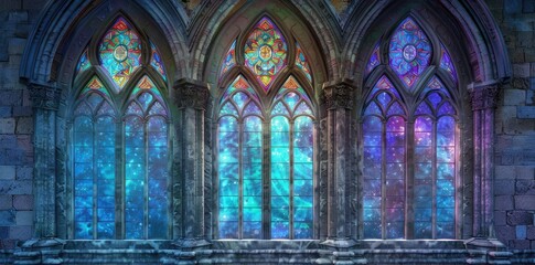 Obraz premium Stained Glass Galaxy Window Illustration
