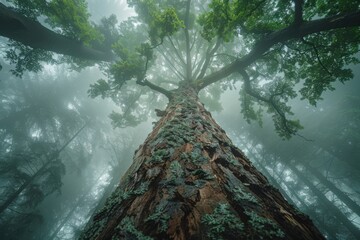 A tree with moss growing on it is the main focus of the image
