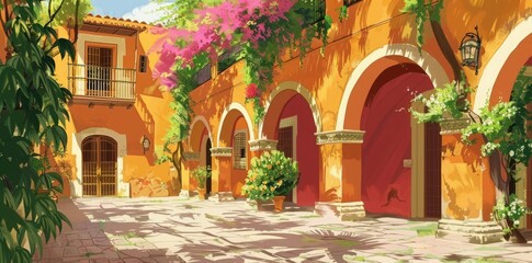 Orange Courtyard Illustration