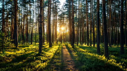 Fototapeta premium landscape beautiful forest on sunny day in summer