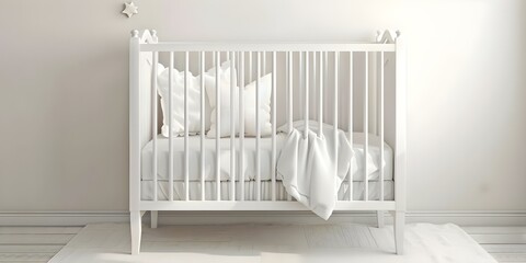 Safe Toddler Crib with Slats to Prevent Climbing or Falling Out. Concept Toddler beds, baby sleep safety, crib safety standards, preventing falls, safe crib slats