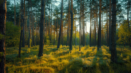 Fototapeta premium landscape beautiful forest on sunny day in summer