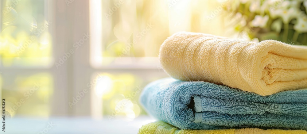 Canvas Prints Clean soft towels stacked on a blurry surface