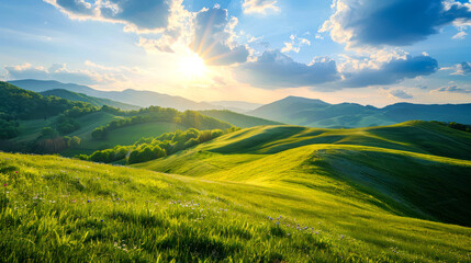 Obraz premium landscape beautiful hill on sunny day on the summer