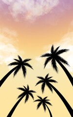 Sunset sky and coconut tree silhouette at the beach. Palm tree silhouette. The evening on the beach Summer orange sky and coconut tree shadow. Rainforest 