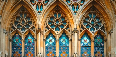 Obraz premium Stone Arch and Stained Glass Windows Illustration