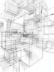 Fototapeta premium Architectural Schematic Showcasing Modular Structural Components on a White Background