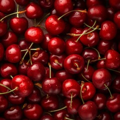 Cherries background. Sweet red cherries, Showcase with cherry berries. Food market. Background