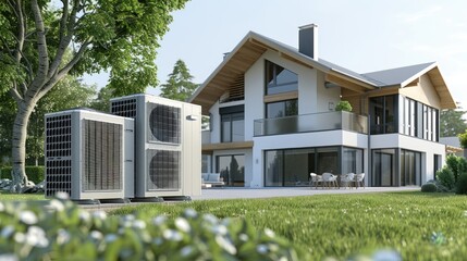 Modern home with efficient air-source heat pumps