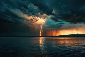 Lightning bolt over water