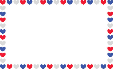 Frame with red, blue, and white hearts. Vector Illustration.