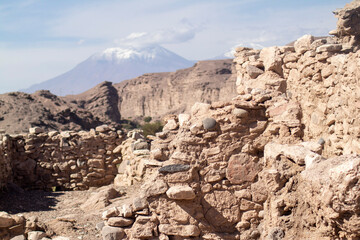 Fototapeta premium Atacameño fortress in the Lasana Valley, Loa River in the Atacama Desert