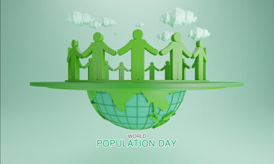 3D rendering. illustration of World Population Day Concept, 11July. Overcrowded, overloaded, explosion of world population and starvation.