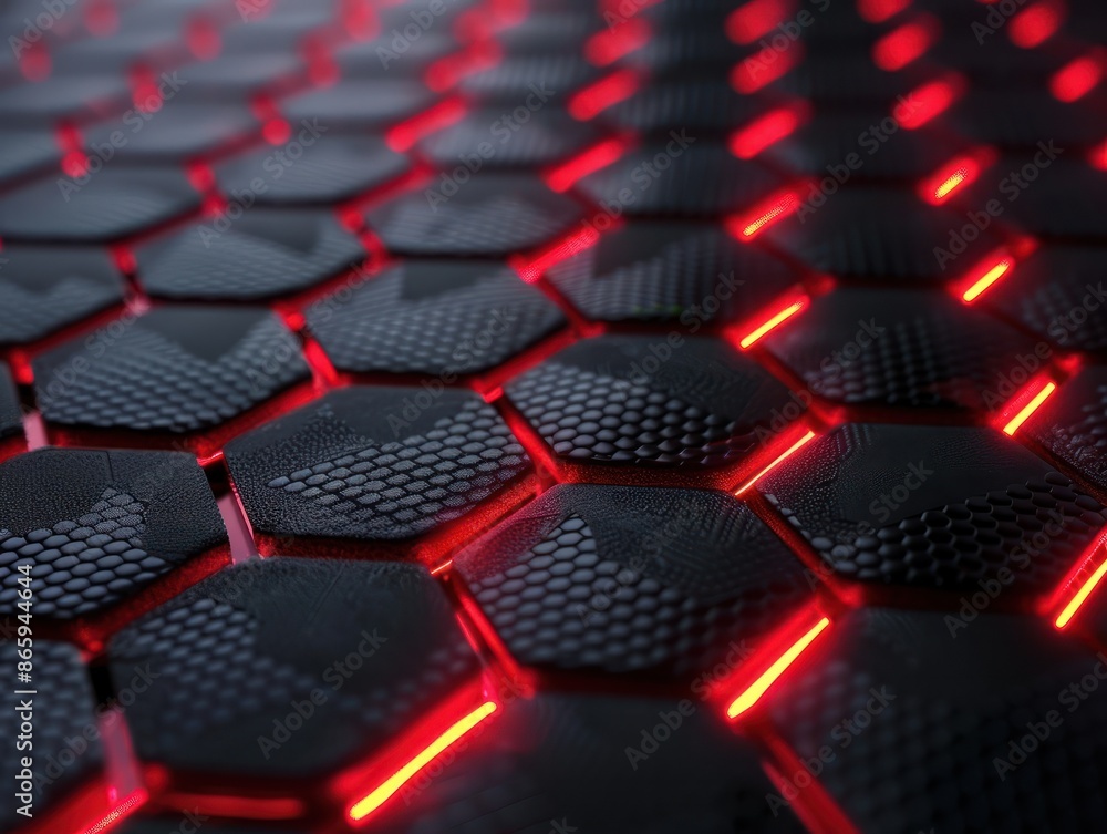 Aufkleber modern dark hexagonal carbon fiber with red luminous lines and highlights background.ai generated im