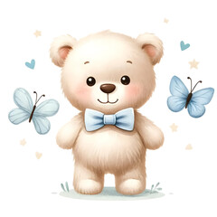 Fototapeta premium 3d teddy bear with blue ribbon