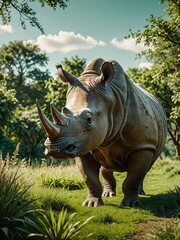 Fototapeta premium White Rhino in the Jungle.