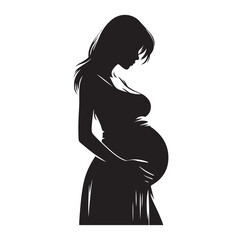 pregnant women silhouettes, side view. Vector illustration isolated on white background.