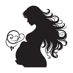 pregnant women silhouettes, side view. Vector illustration isolated on white background.