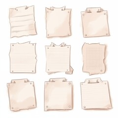 set of white paper sheets, cartoon style, checkboxes for selection