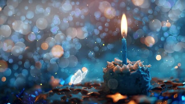 blue birthday cake with candle and decoration star moo sky concept n seamless looping overlay 4k virtual video animation background