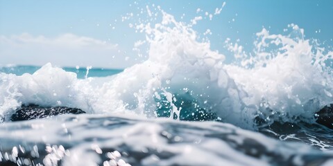 Capturing Waves Crashing in Slow Motion on Rocky Coastline at High Tide. Concept Slow Motion Waves, Rocky Coastline, High Tide, Nature Photography, Ocean Beauty