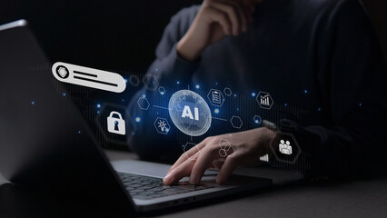 man using the  AI to help and support work for chatbot, chat ai, generate image,  and  technology smart robot AI