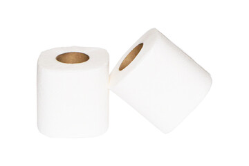 Toilet paper roll sanitary and household stack on top of each other isolated on cut out PNG or transparent background. Detail of clean toilet paper roll. Tissue is lightweight or light crepe paper.