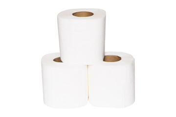 Toilet paper roll sanitary and household stack on top of each other  isolated on cut out PNG or transparent background. Tissue is lightweight paper clean or light crepe paper used all world.
