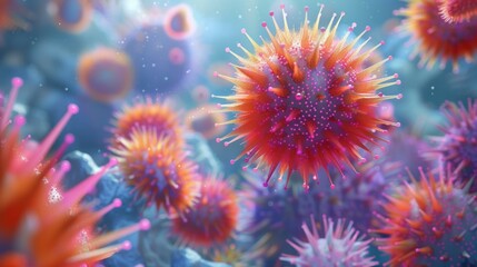 A close up of a group of corona viruses. AI.